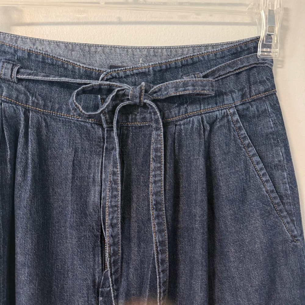 Polo Ralph Lauren Denim Midi Skirt Dark Wash Tie Waist Cotton A-Line Size 2 - Picture 2 of 13